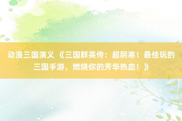 动漫三国演义 《三国群英传：超阴寒！最佳玩的三国手游，燃烧你的芳华热血！》