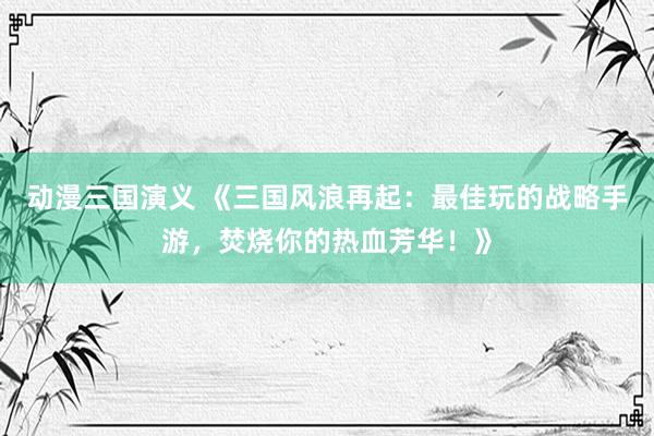 动漫三国演义 《三国风浪再起：最佳玩的战略手游，焚烧你的热血芳华！》